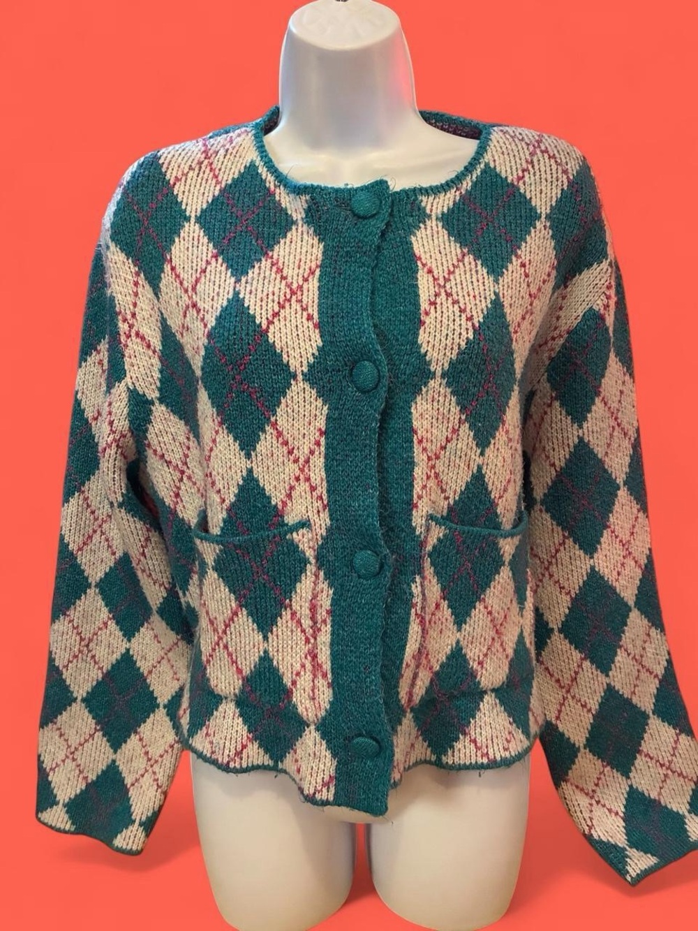 The Zara Argyle Knit Jacquard Cardigan Sweater